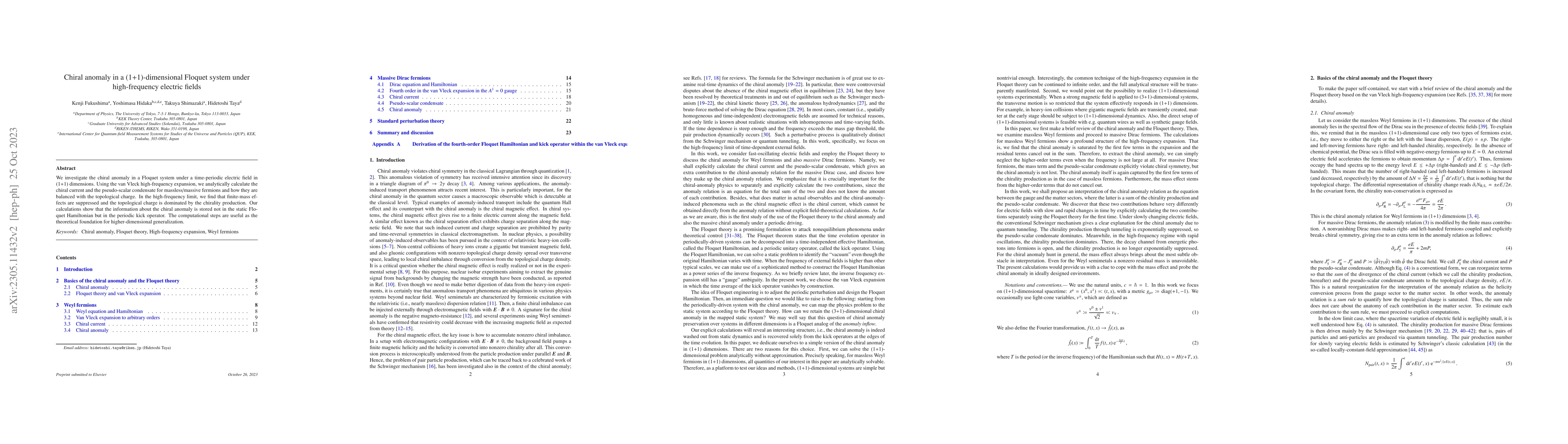 Thumbnail for Chiral anomaly in a (1+1)-dimensional Floquet system under
  high-frequency electric fields