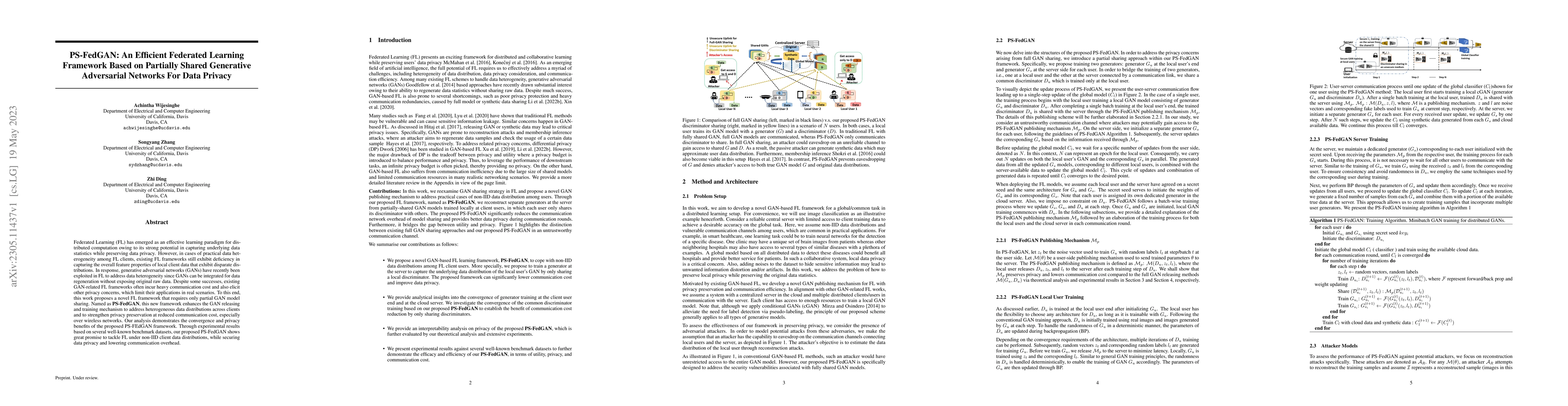 Thumbnail for PS-FedGAN: An Efficient Federated Learning Framework Based on Partially
  Shared Generative Adversarial Networks For Data Privacy