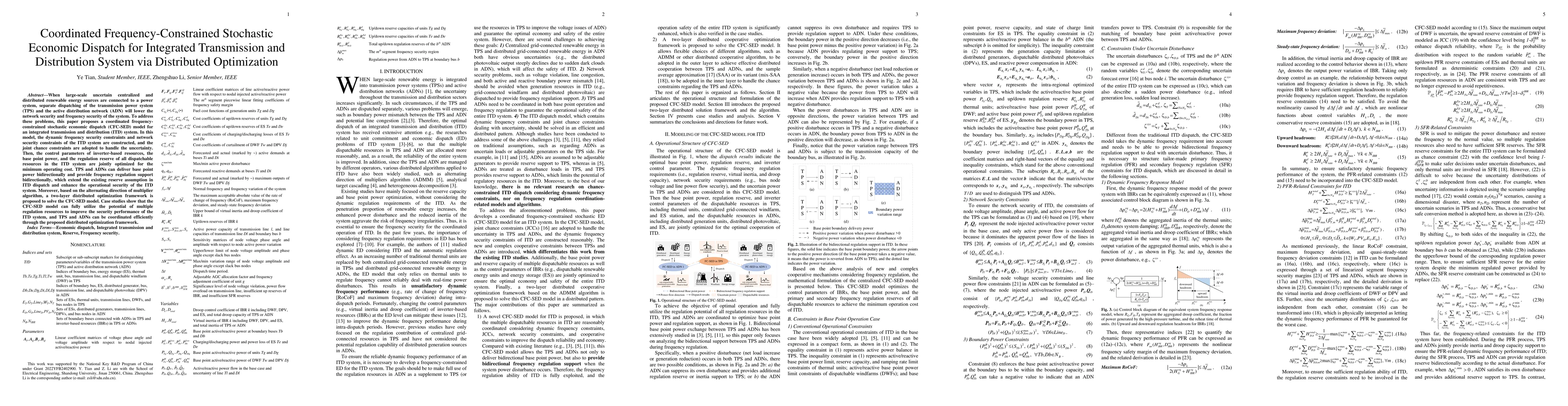 Thumbnail for Coordinated Frequency-Constrained Stochastic Economic Dispatch for
  Integrated Transmission and Distribution System via Distributed Optimization