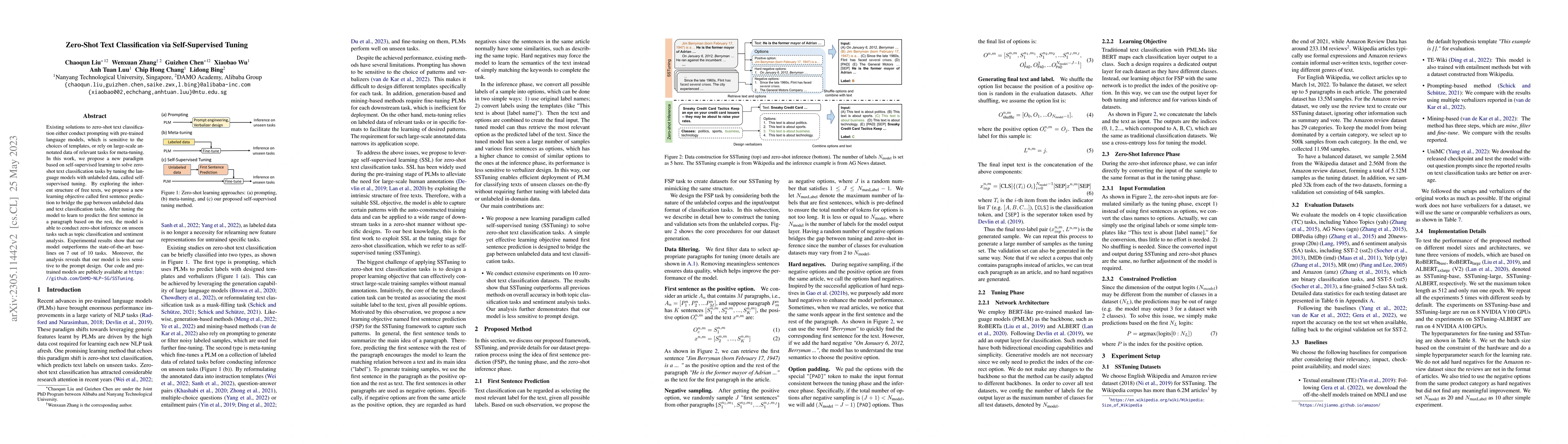 Thumbnail for Zero-Shot Text Classification via Self-Supervised Tuning
