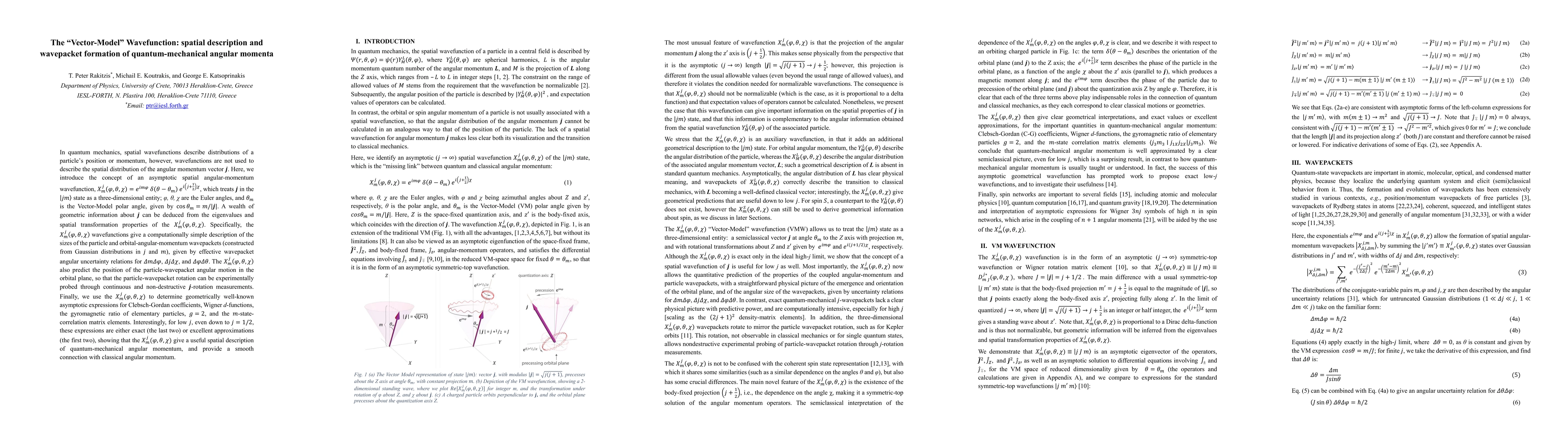 Thumbnail for The Vector-Model Wavefunction: spatial description and wavepacket
  formation of quantum-mechanical angular momenta