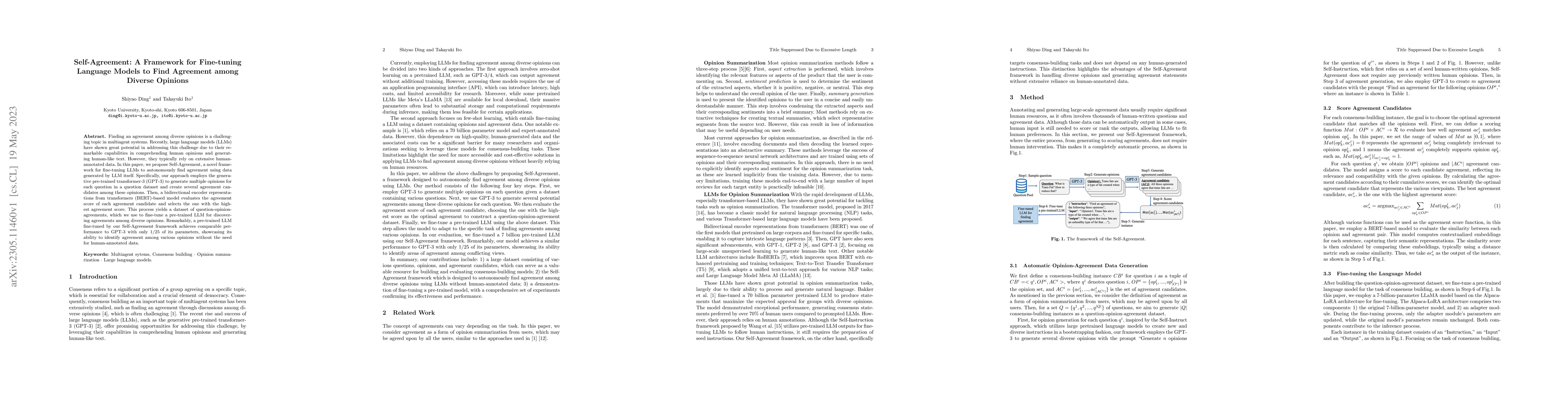 Thumbnail for Self-Agreement: A Framework for Fine-tuning Language Models to Find
  Agreement among Diverse Opinions