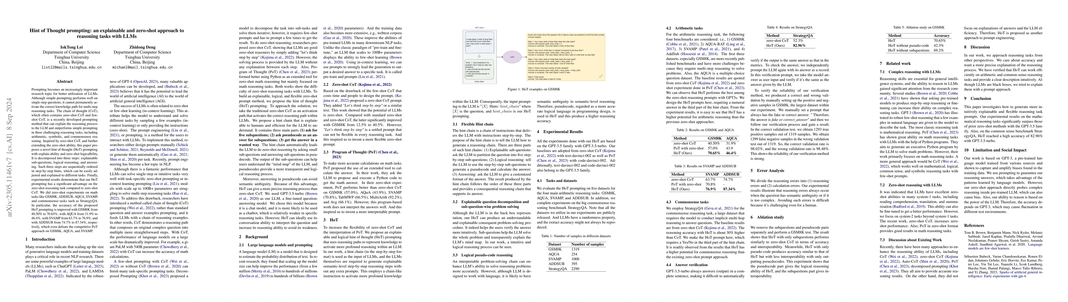 Thumbnail for Hint of Thought prompting: an explainable and zero-shot approach to
  reasoning tasks with LLMs