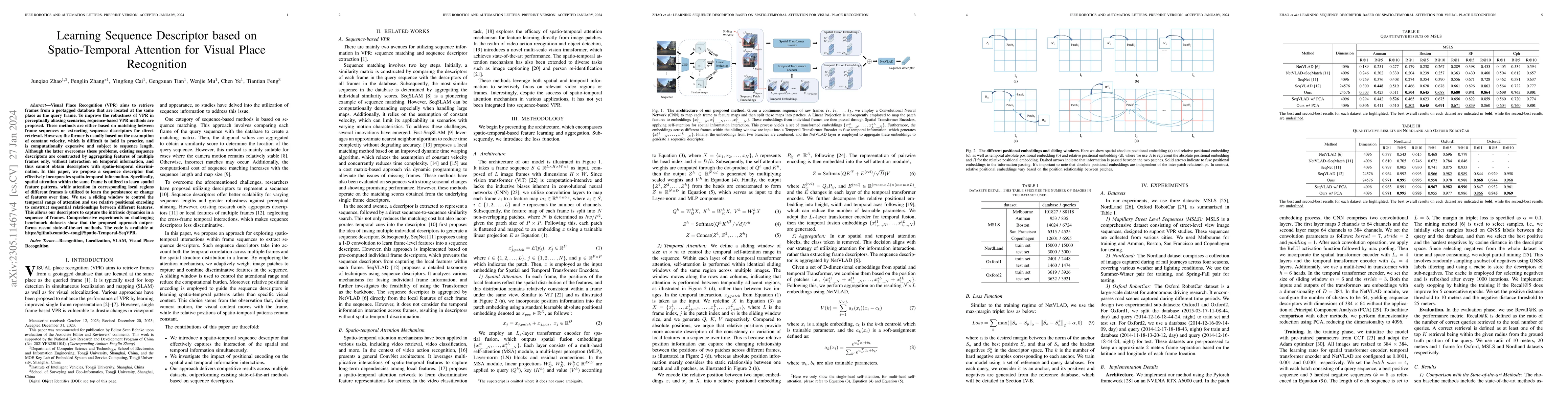 Thumbnail for Learning Sequence Descriptor based on Spatio-Temporal Attention for
  Visual Place Recognition