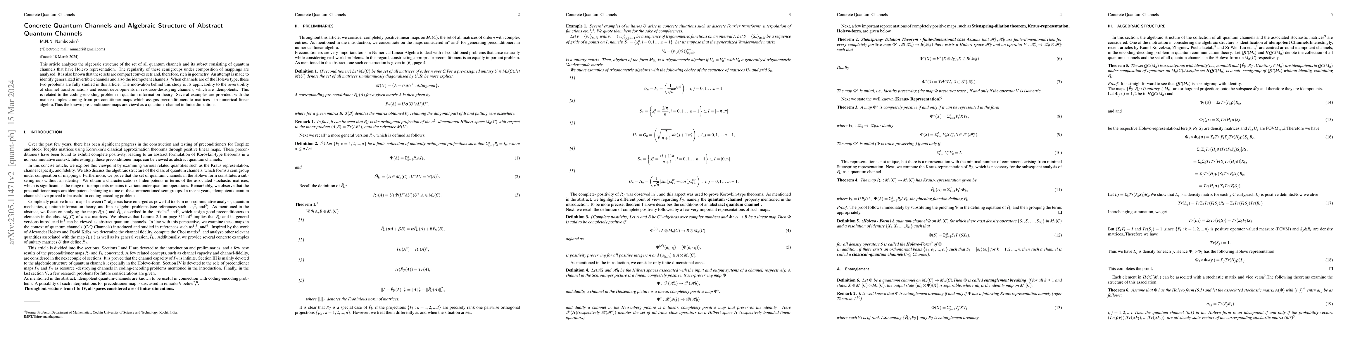 Thumbnail for Concrete Quantum Channels and Algebraic Structure of Abstract Quantum
  Channels