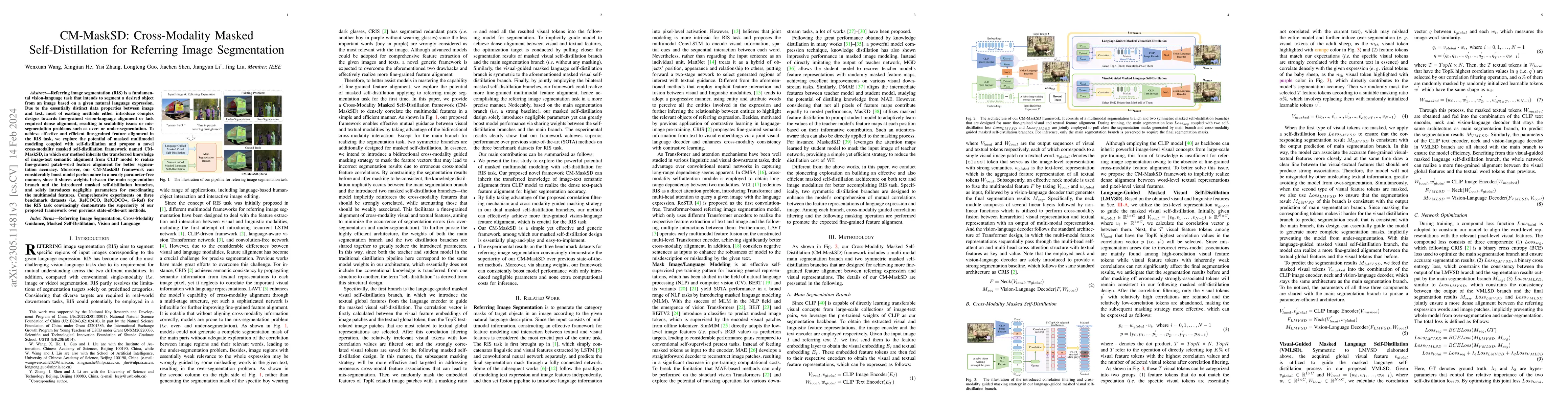 Thumbnail for CM-MaskSD: Cross-Modality Masked Self-Distillation for Referring Image
  Segmentation