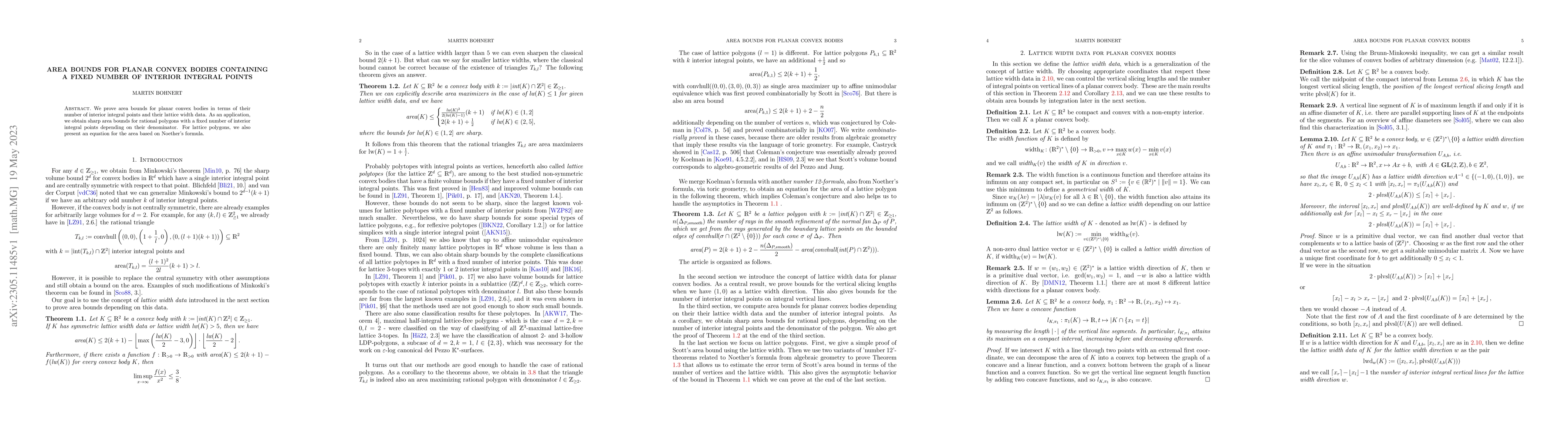 Thumbnail for Area bounds for planar convex bodies containing a fixed number of
  interior integral points