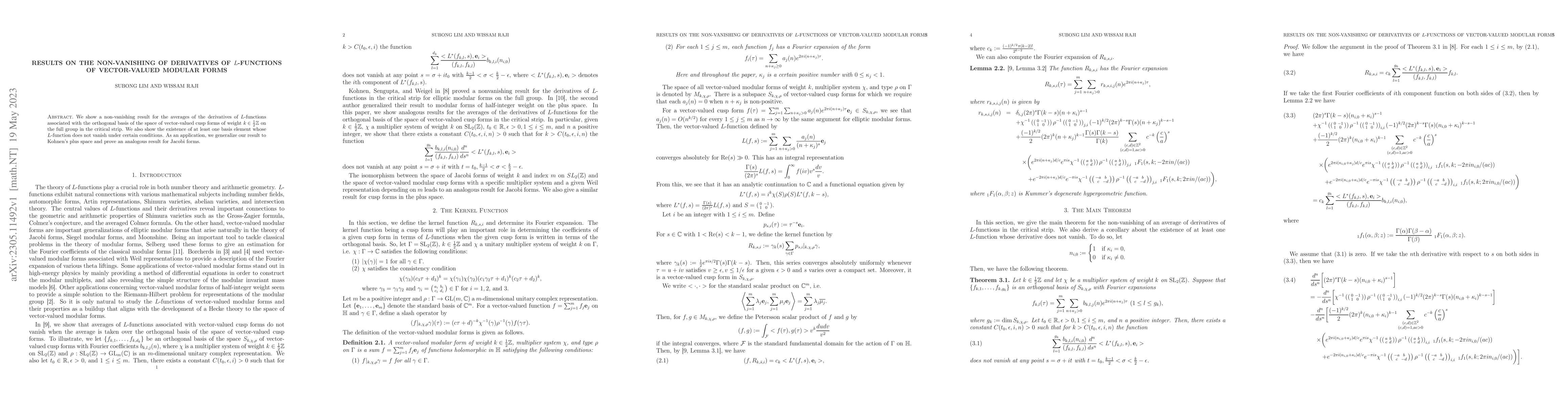 Thumbnail for Results on the Non-Vanishing of Derivatives of L-Functions of
  Vector-Valued Modular Forms