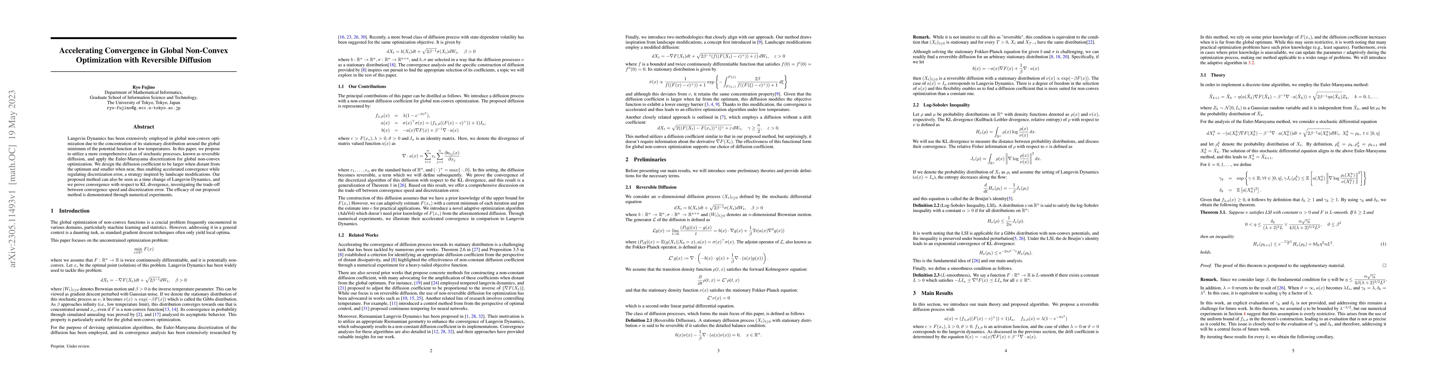 Thumbnail for Accelerating Convergence in Global Non-Convex Optimization with
  Reversible Diffusion