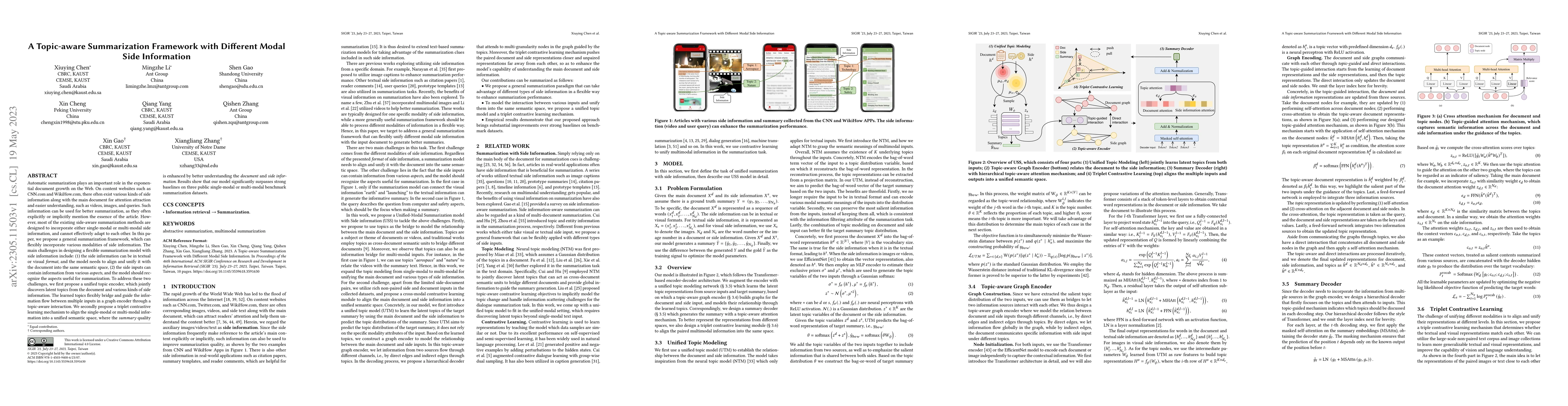 Thumbnail for A Topic-aware Summarization Framework with Different Modal Side
  Information