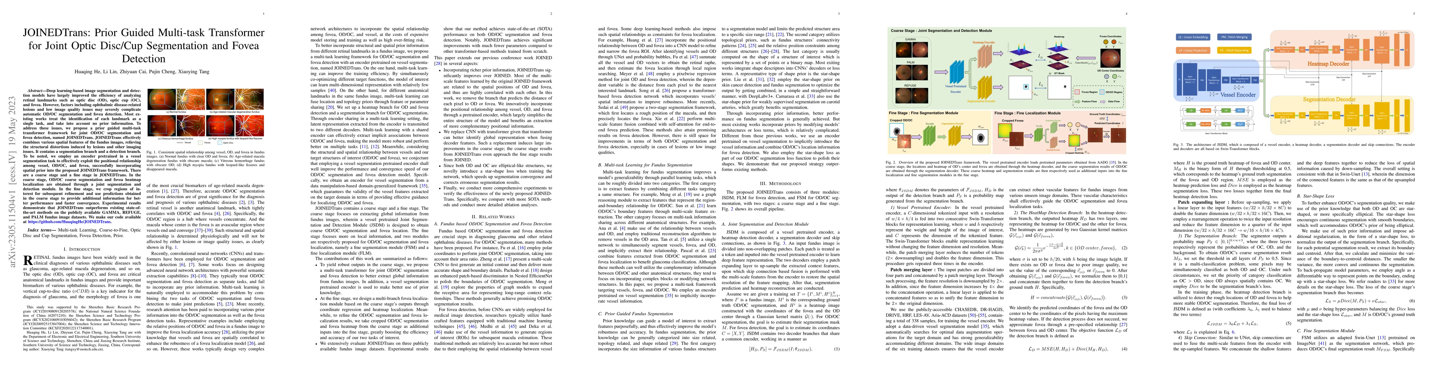 Thumbnail for JOINEDTrans: Prior Guided Multi-task Transformer for Joint Optic
  Disc/Cup Segmentation and Fovea Detection