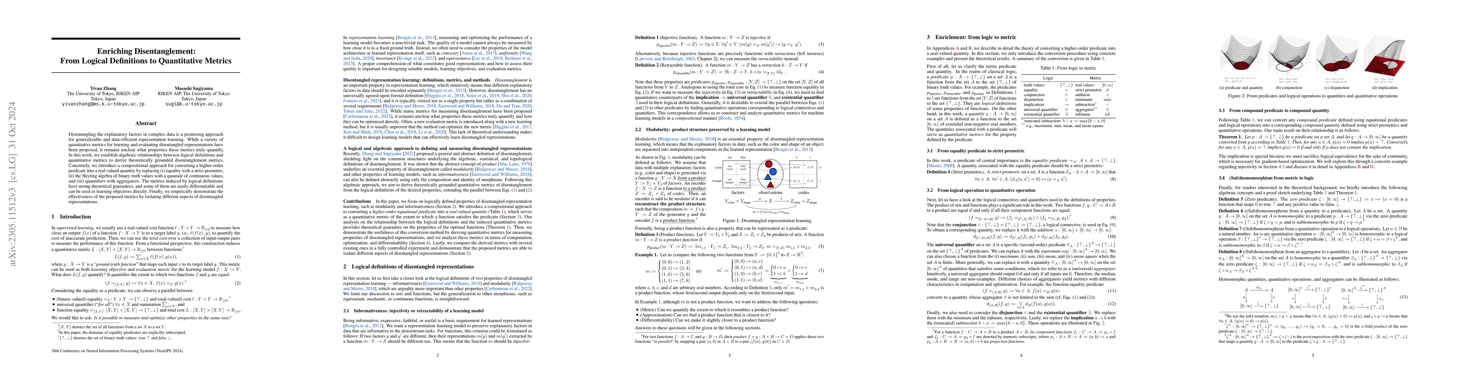 Thumbnail for Enriching Disentanglement: From Logical Definitions to Quantitative
  Metrics
