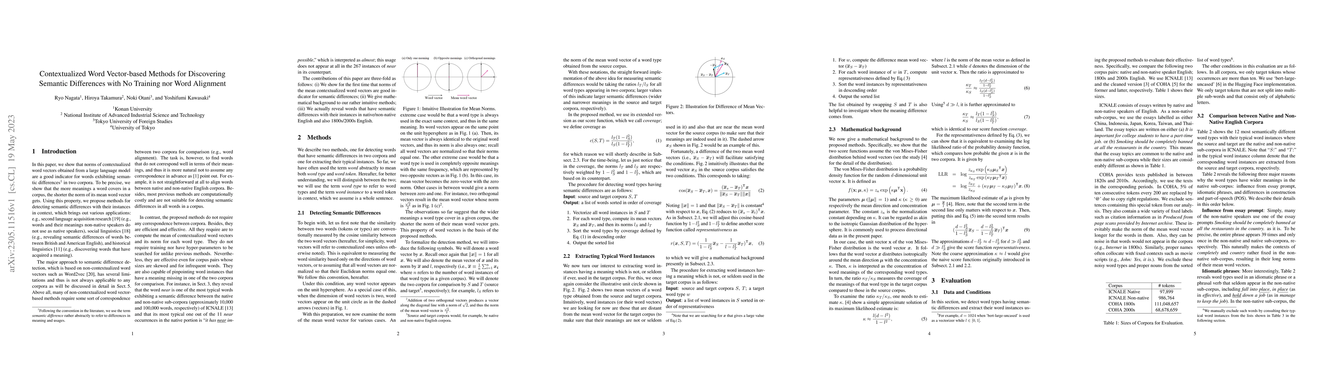 Thumbnail for Contextualized Word Vector-based Methods for Discovering Semantic
  Differences with No Training nor Word Alignment