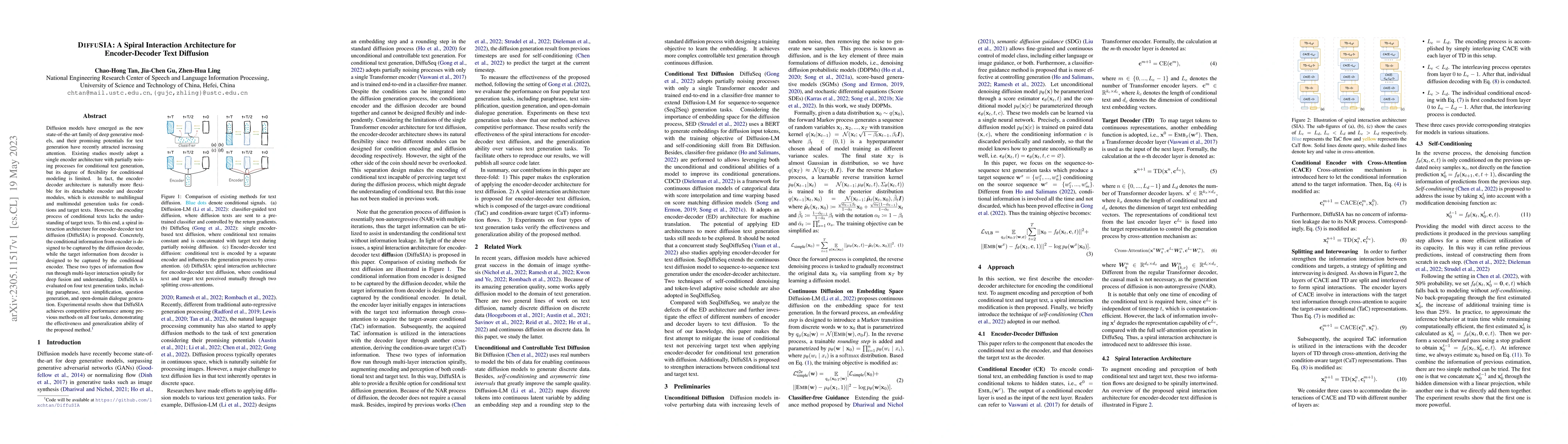 Thumbnail for DiffuSIA: A Spiral Interaction Architecture for Encoder-Decoder Text
  Diffusion