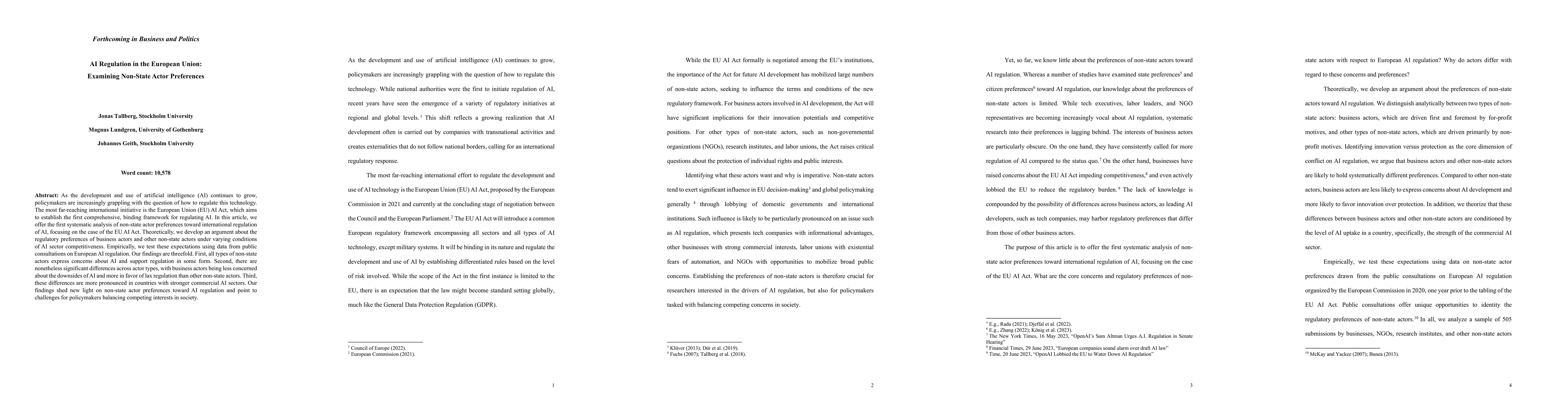 Thumbnail for AI Regulation in the European Union: Examining Non-State Actor
  Preferences