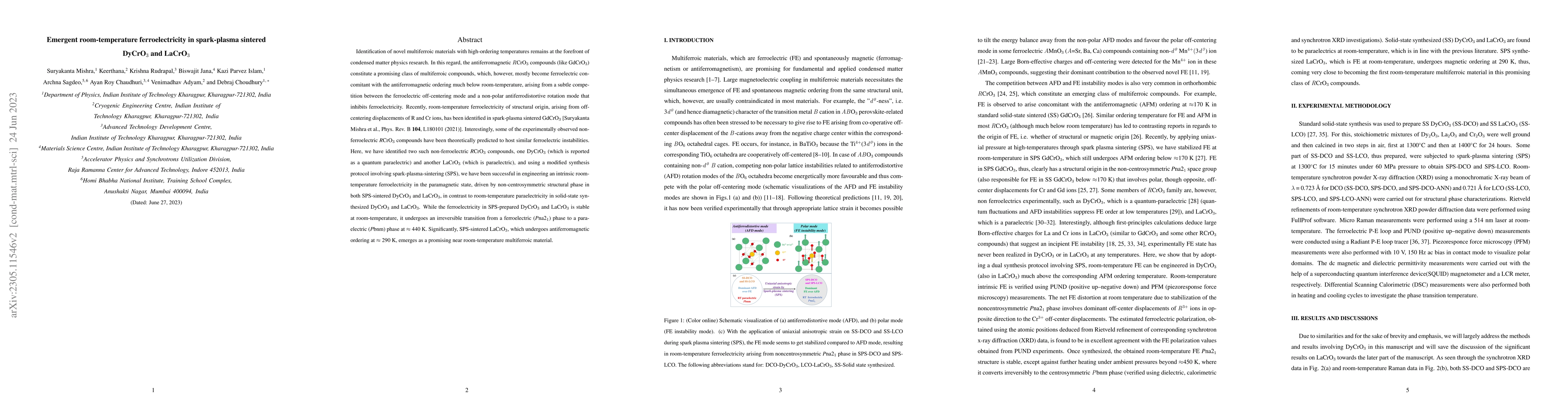 Thumbnail for Emergent room-temperature ferroelectricity in spark-plasma sintered
  DyCrO$_3$ and LaCrO$_3$