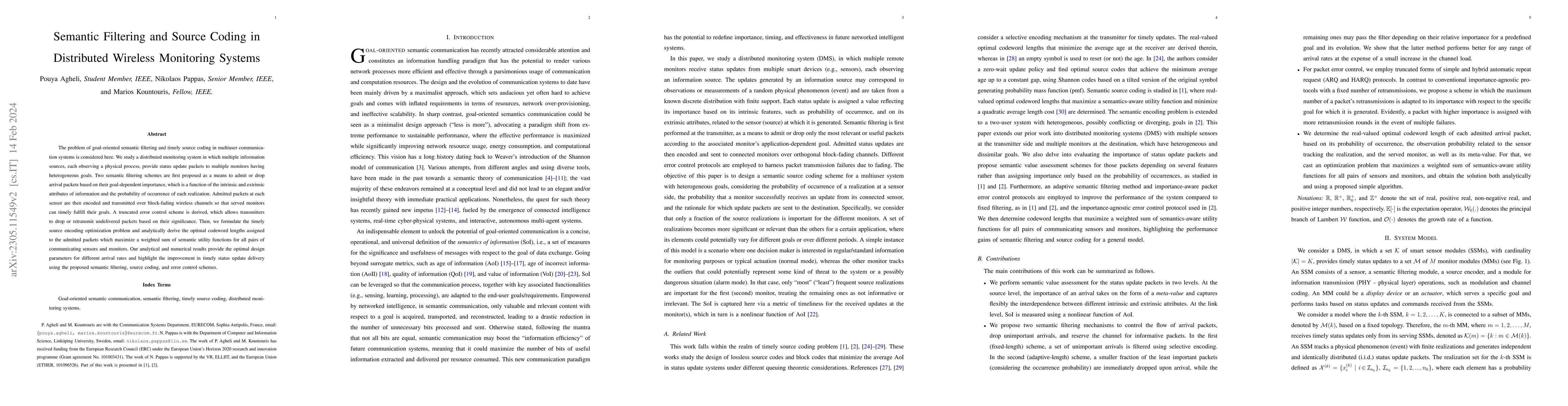 Thumbnail for Semantic Filtering and Source Coding in Distributed Wireless Monitoring
  Systems