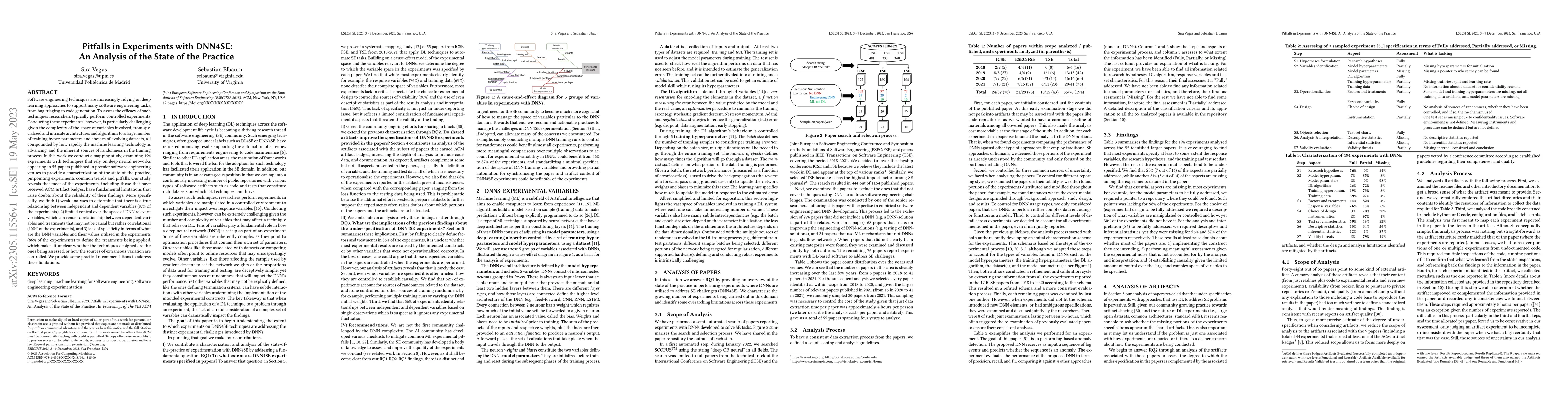 Thumbnail for Pitfalls in Experiments with DNN4SE: An Analysis of the State of the
  Practice
