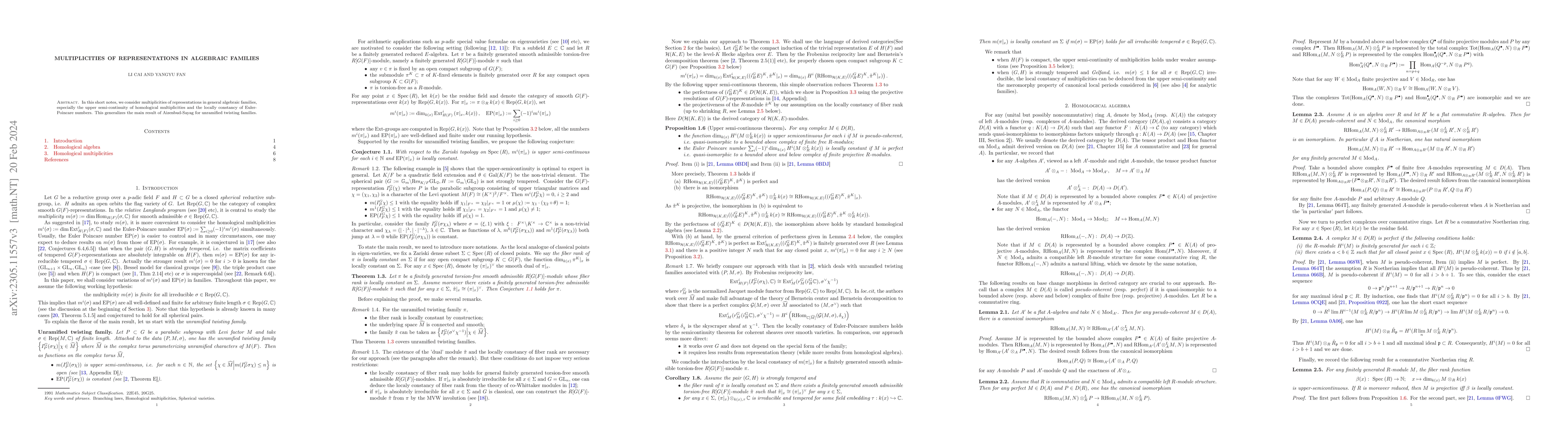Thumbnail for Multiplicities of Representations in Algebraic Families