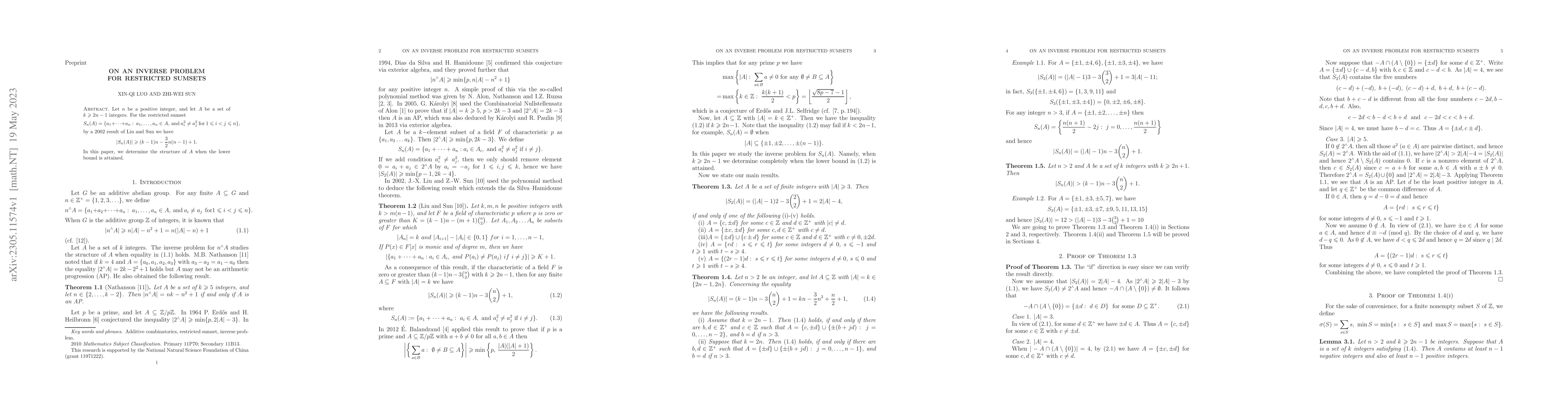 Thumbnail for On an inverse problem for restricted sumsets