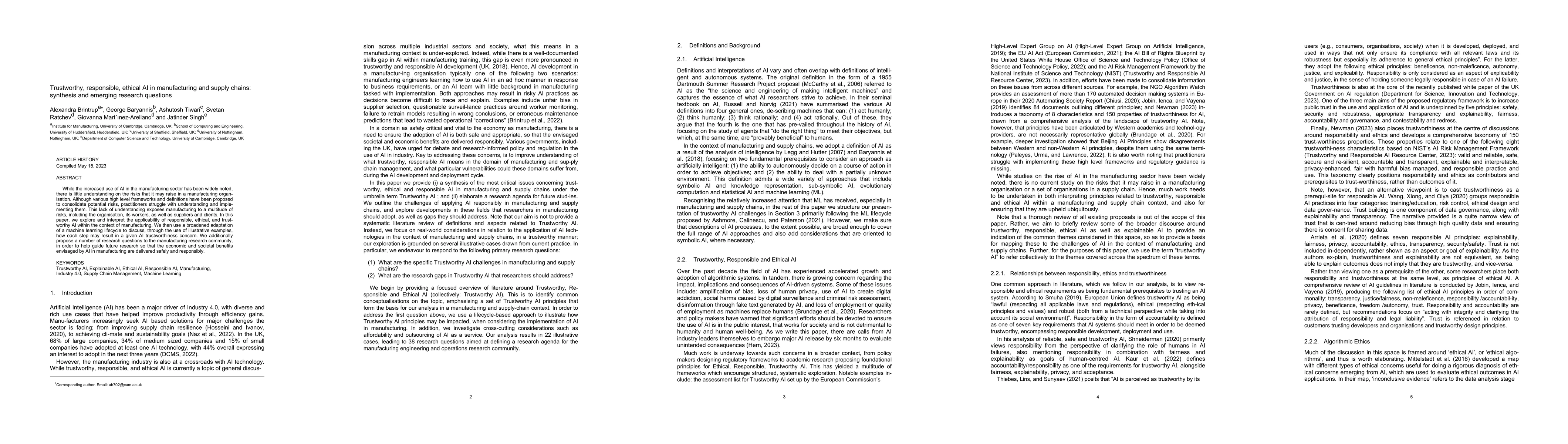Thumbnail for Trustworthy, responsible, ethical AI in manufacturing and supply chains:
  synthesis and emerging research questions