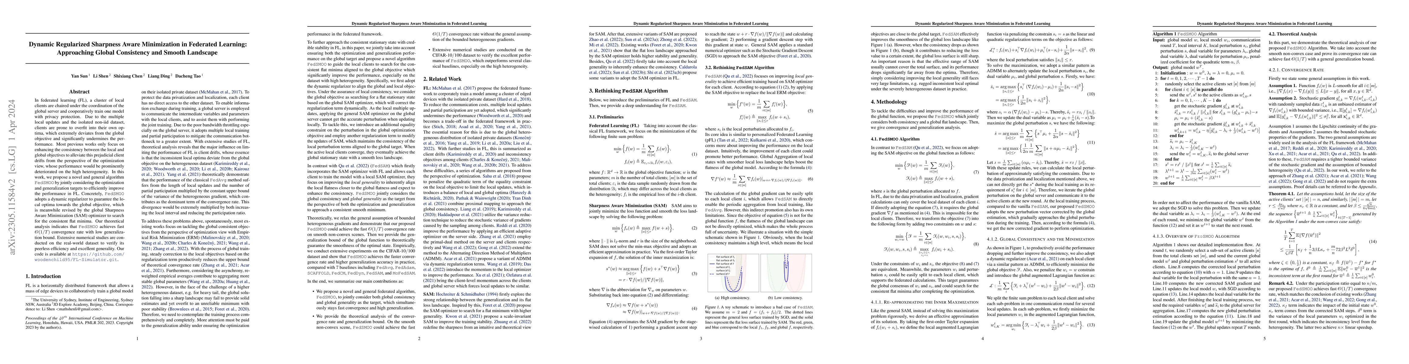 Thumbnail for Dynamic Regularized Sharpness Aware Minimization in Federated Learning:
  Approaching Global Consistency and Smooth Landscape