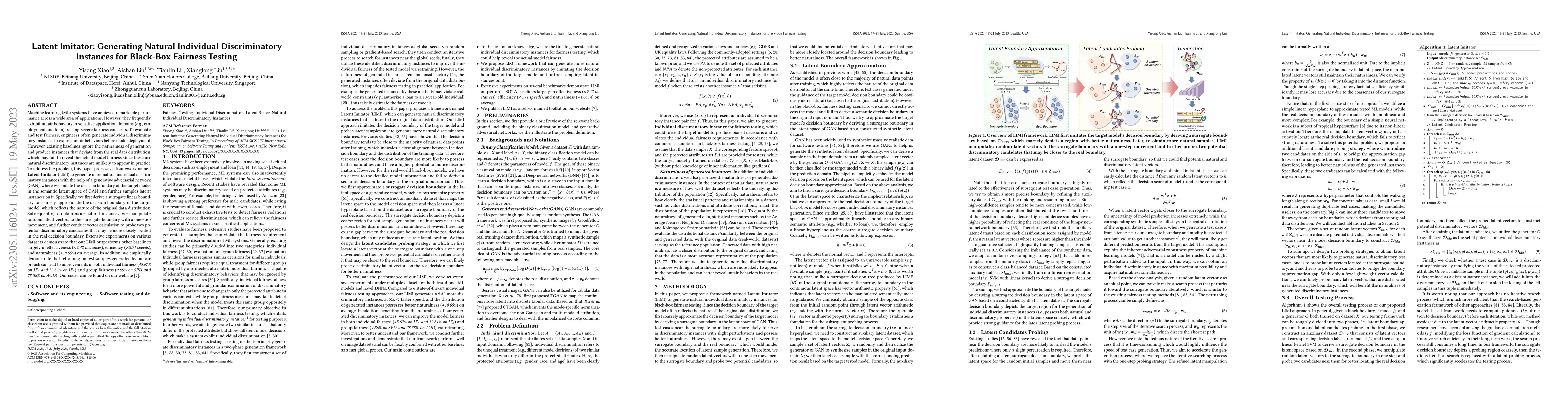 Thumbnail for Latent Imitator: Generating Natural Individual Discriminatory Instances
  for Black-Box Fairness Testing
