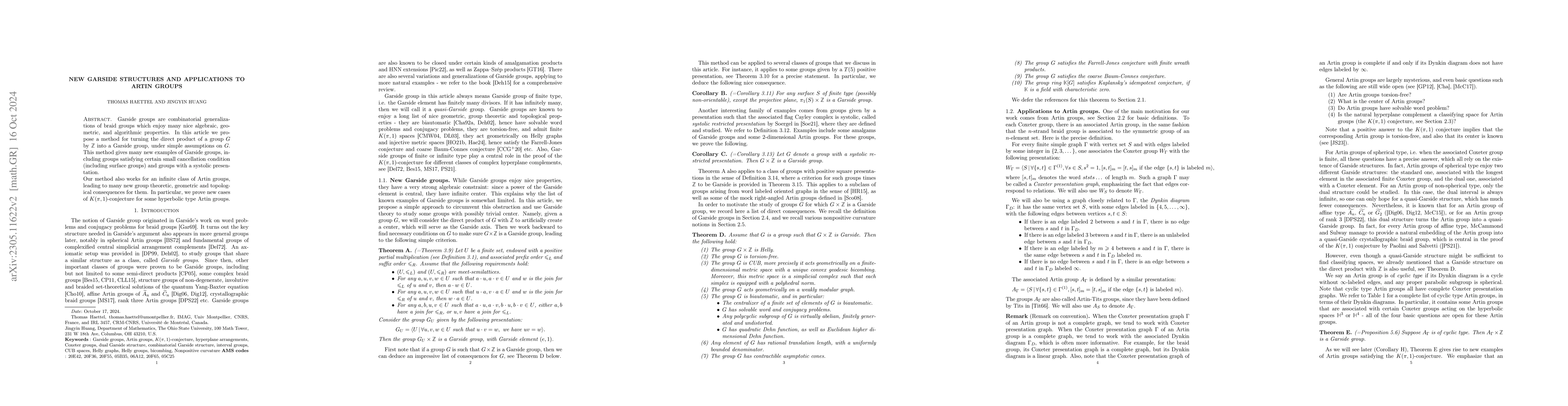 Thumbnail for New Garside structures and applications to Artin groups