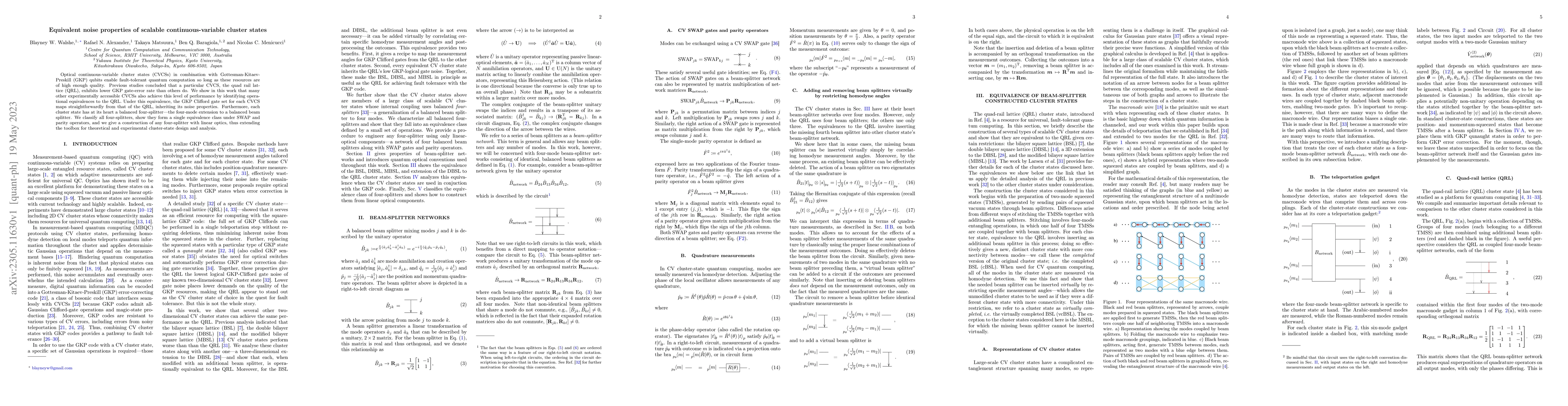 Thumbnail for Equivalent noise properties of scalable continuous-variable cluster
  states
