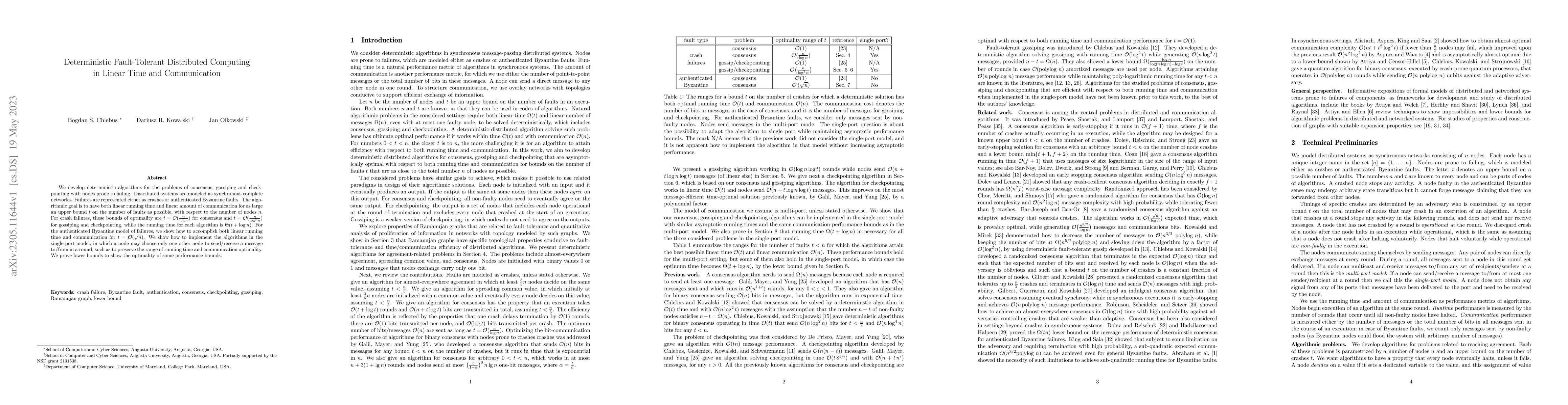 Thumbnail for Deterministic Fault-Tolerant Distributed Computing in Linear Time and
  Communication
