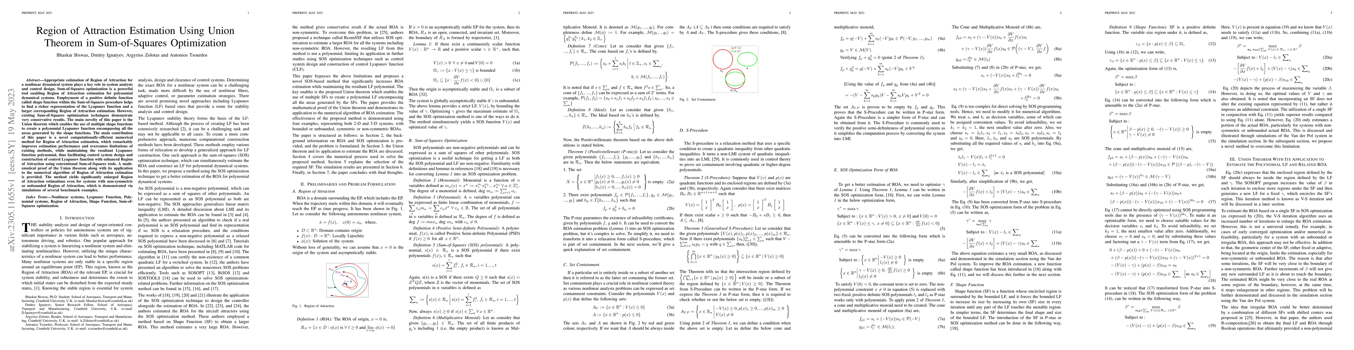 Thumbnail for Region of Attraction Estimation Using Union Theorem in Sum-of-Squares
  Optimization