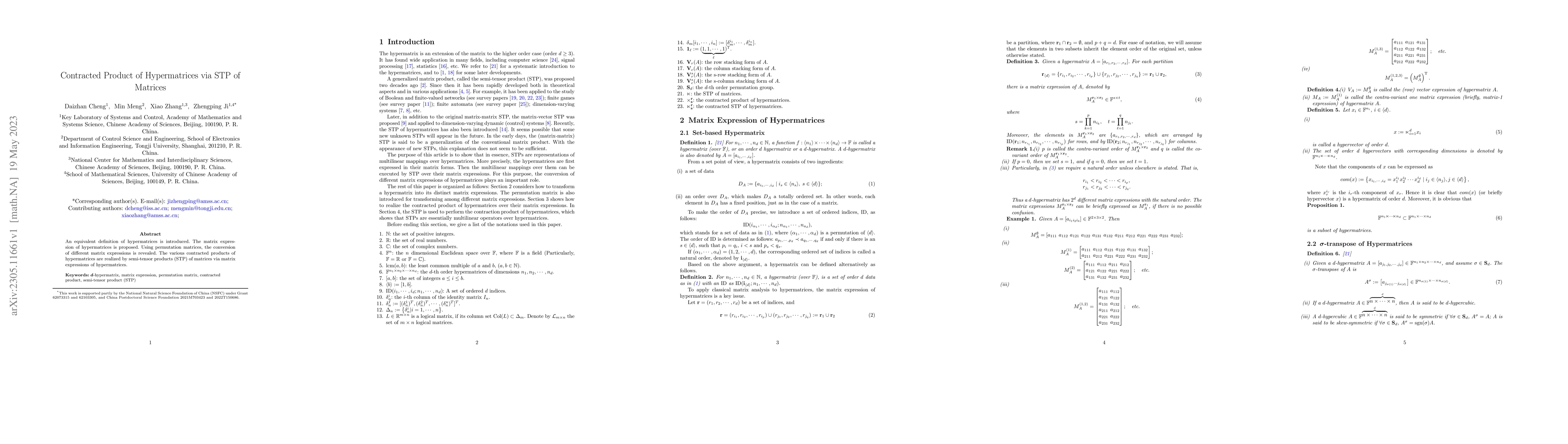 Thumbnail for Contracted Product of Hypermatrices via STP of Matrices