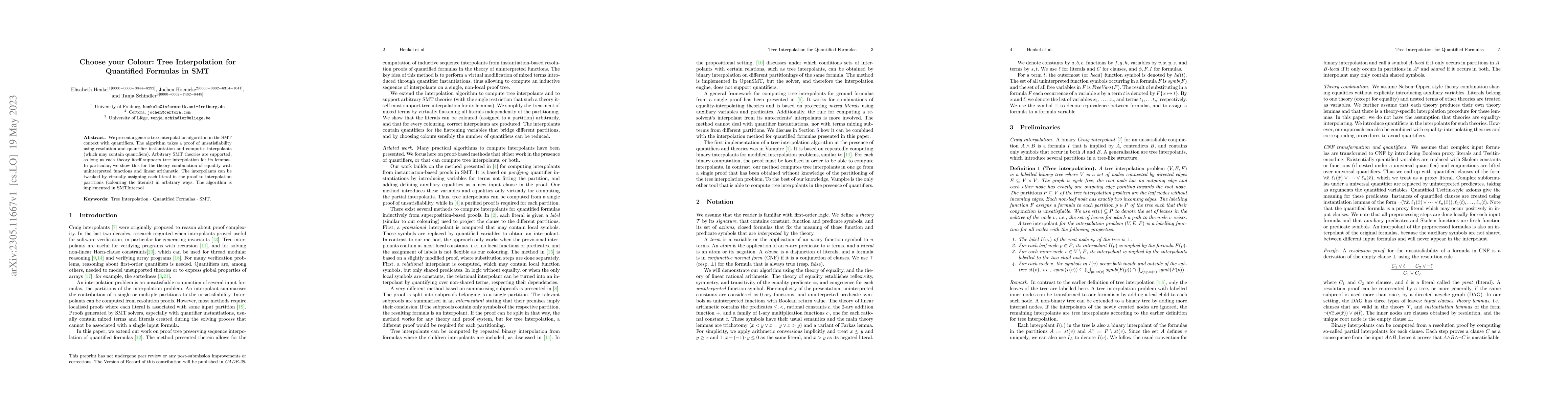 Thumbnail for Choose your Colour: Tree Interpolation for Quantified Formulas in SMT