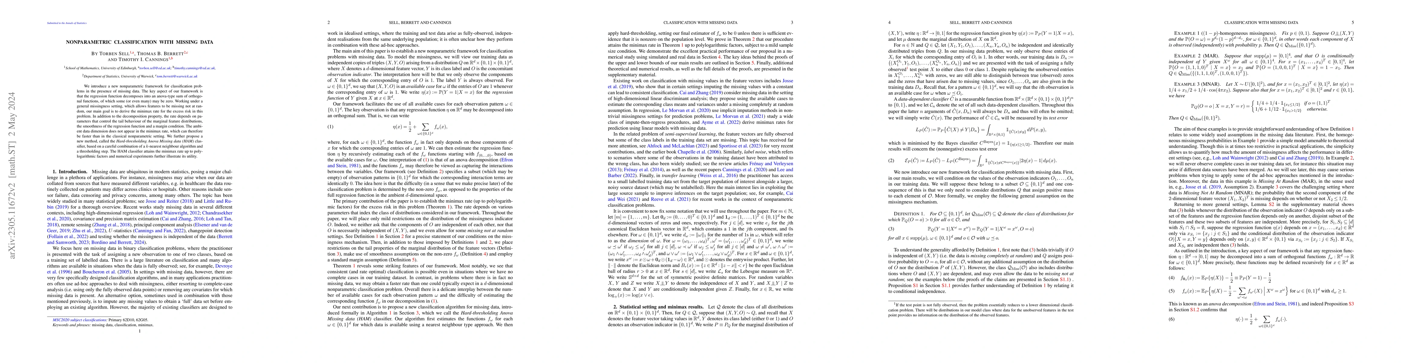 Thumbnail for Nonparametric classification with missing data
