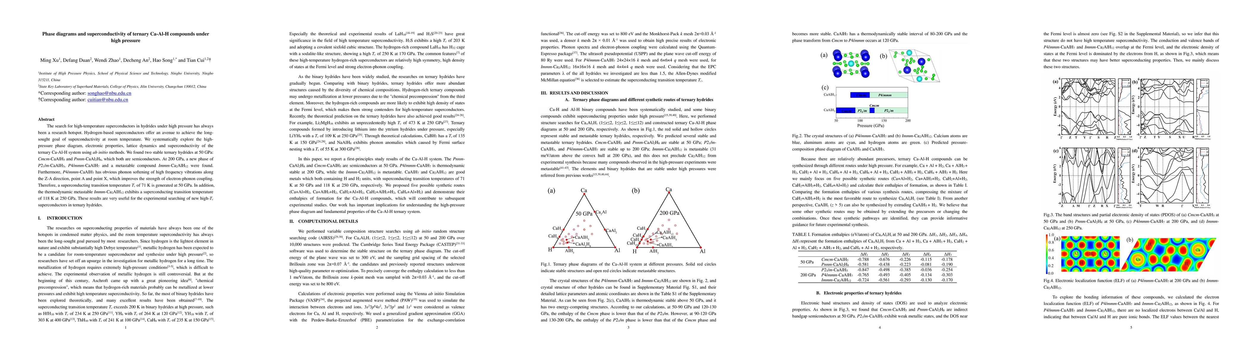 Thumbnail for Phase diagrams and superconductivity of ternary Ca-Al-H compounds under
  high pressure
