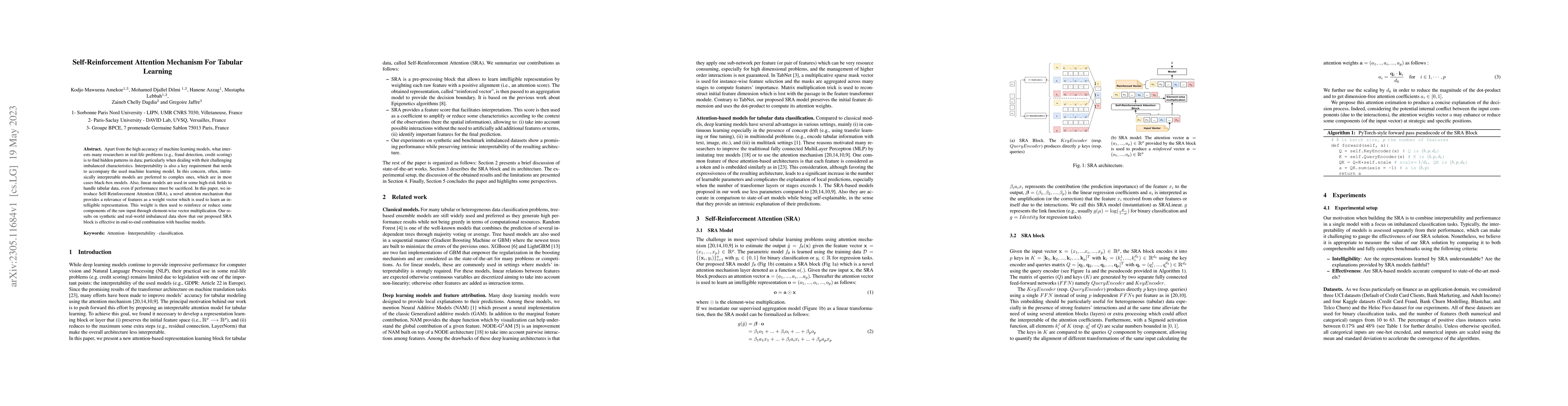 Thumbnail for Self-Reinforcement Attention Mechanism For Tabular Learning