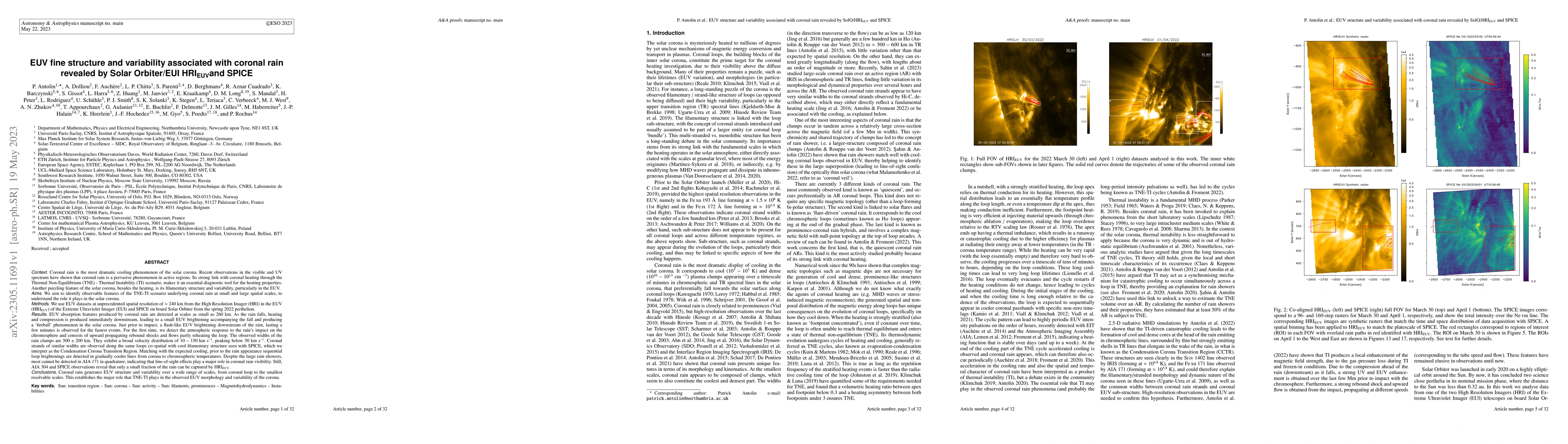 Thumbnail for EUV fine structure and variability associated with coronal rain revealed
  by Solar Orbiter/EUI HRIEUV and SPICE