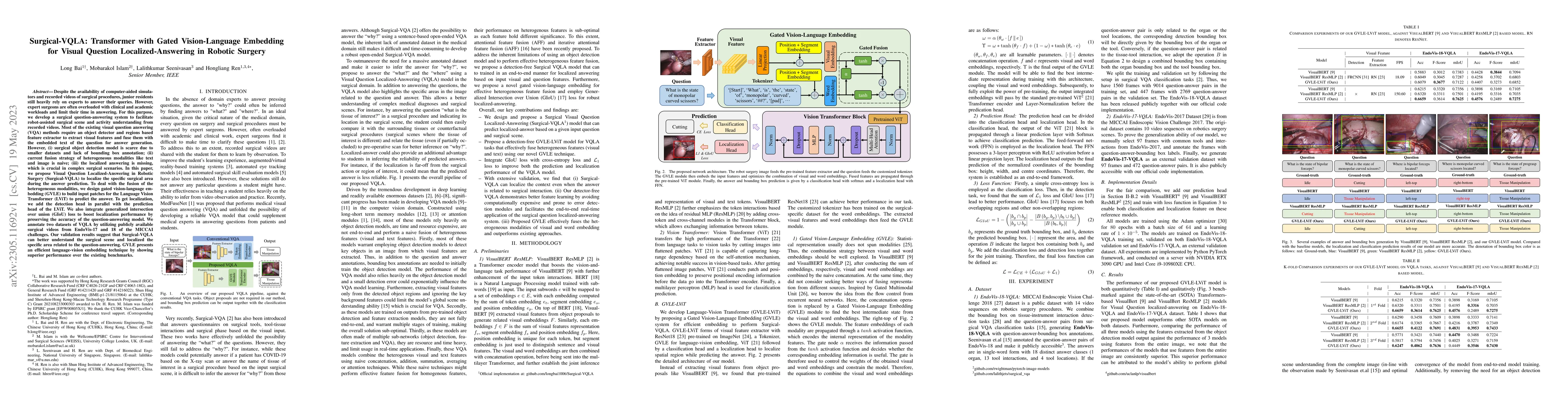 Thumbnail for Surgical-VQLA: Transformer with Gated Vision-Language Embedding for
  Visual Question Localized-Answering in Robotic Surgery