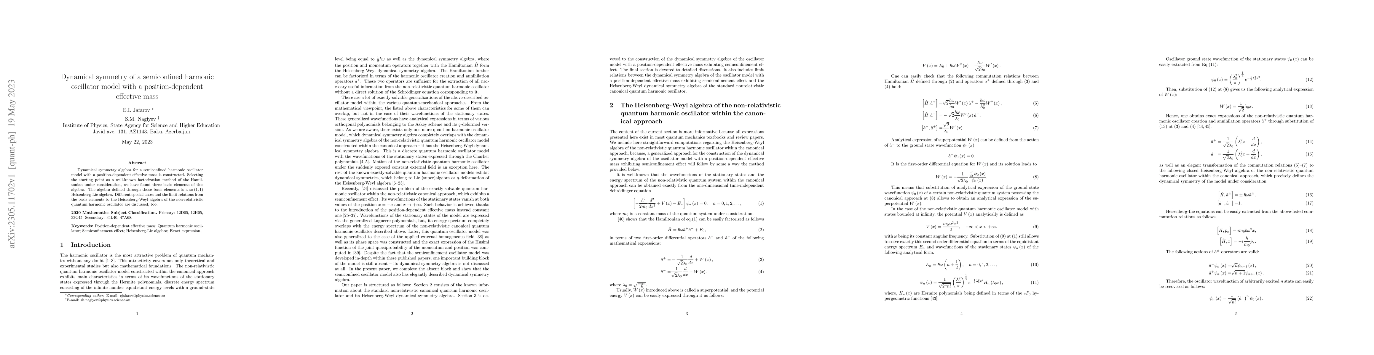 Thumbnail for Dynamical symmetry of a semiconfined harmonic oscillator model with a
  position-dependent effective mass