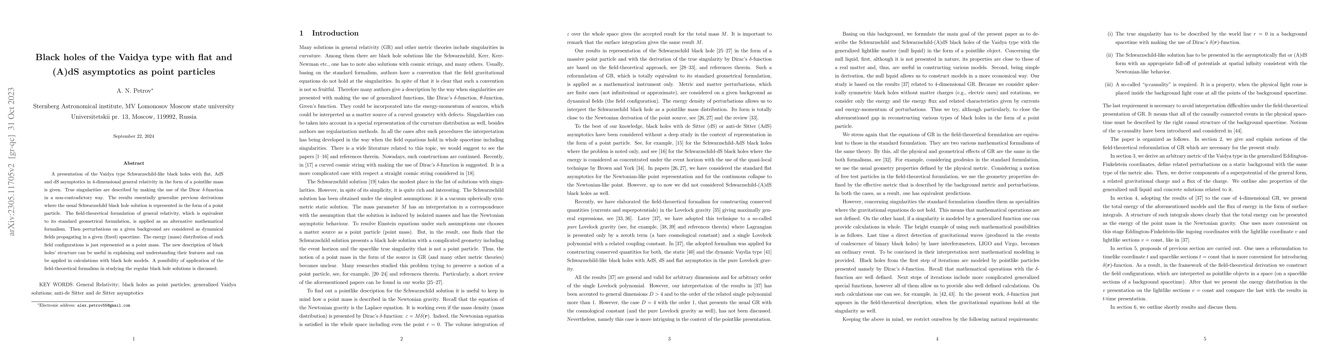 Thumbnail for Black holes of the Vaidya type with flat and (A)dS asymptotics as point
  particles