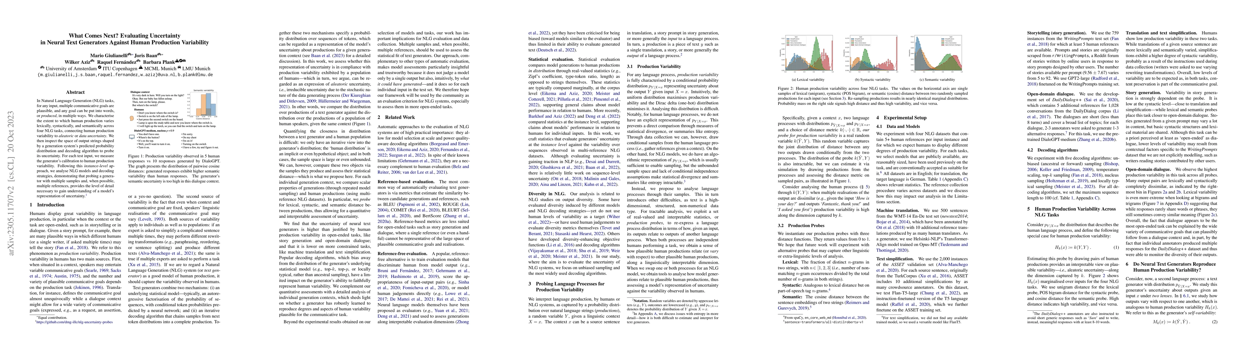 Thumbnail for What Comes Next? Evaluating Uncertainty in Neural Text Generators
  Against Human Production Variability
