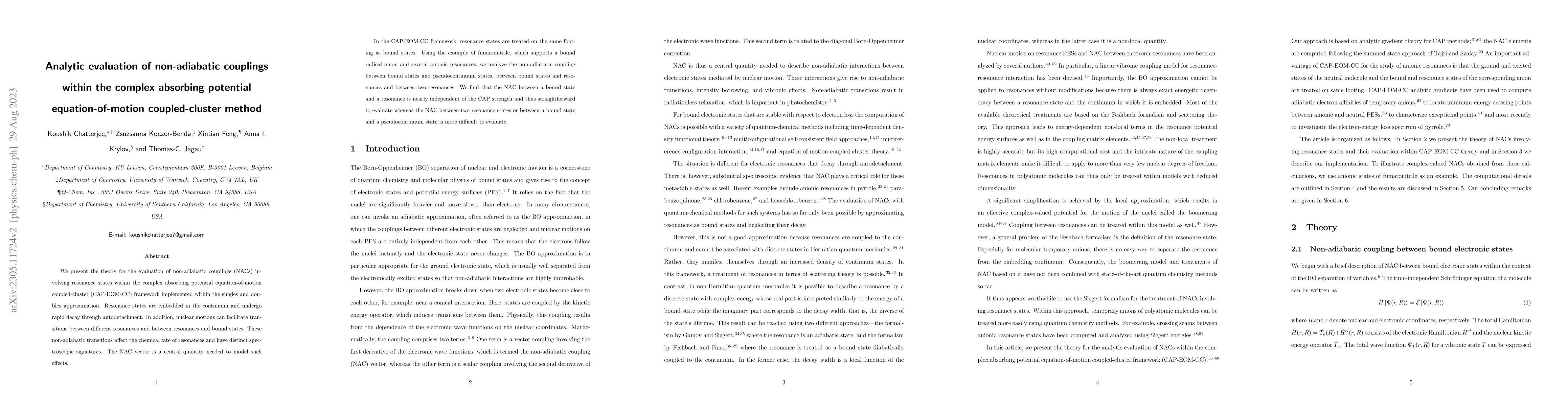 Thumbnail for Analytic evaluation of non-adiabatic couplings within the complex
  absorbing potential equation-of-motion coupled-cluster method