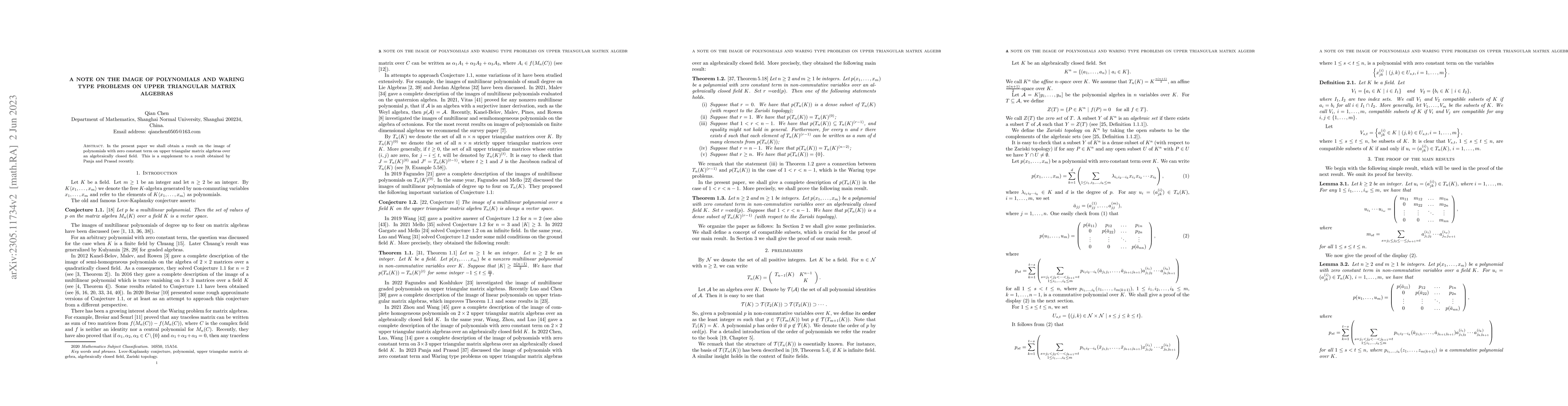 Thumbnail for A note on the image of polynomials and Waring type problems on upper
  triangular matrix algebras