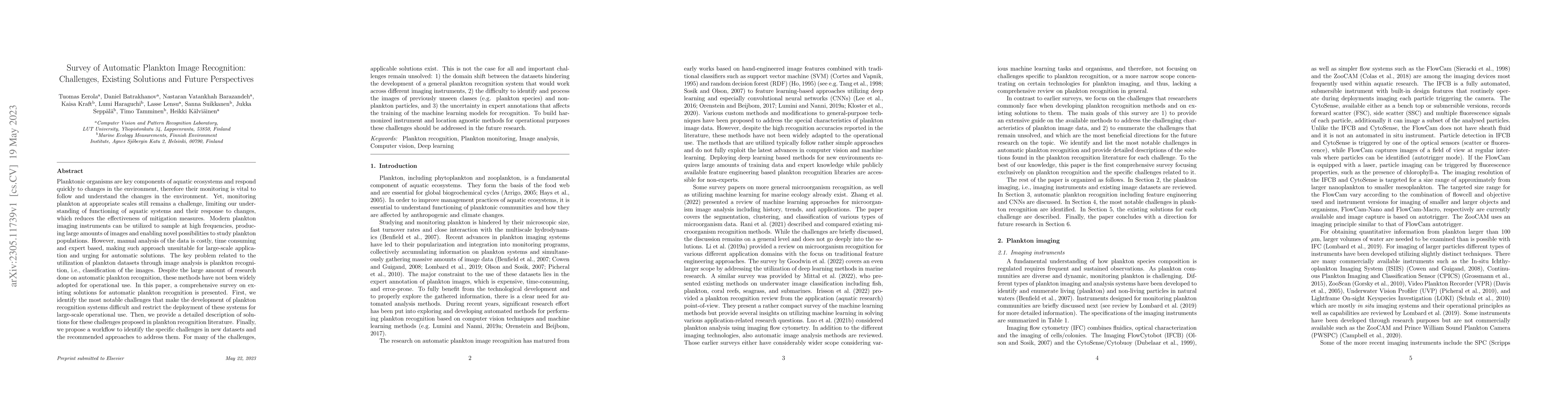 Thumbnail for Survey of Automatic Plankton Image Recognition: Challenges, Existing
  Solutions and Future Perspectives