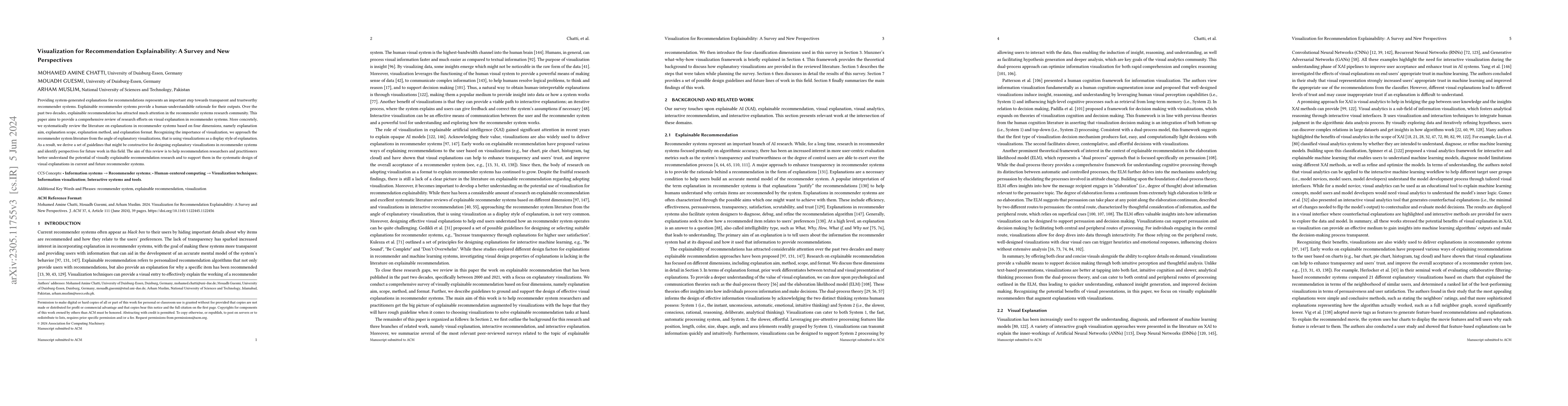 Thumbnail for Visualization for Recommendation Explainability: A Survey and New
  Perspectives