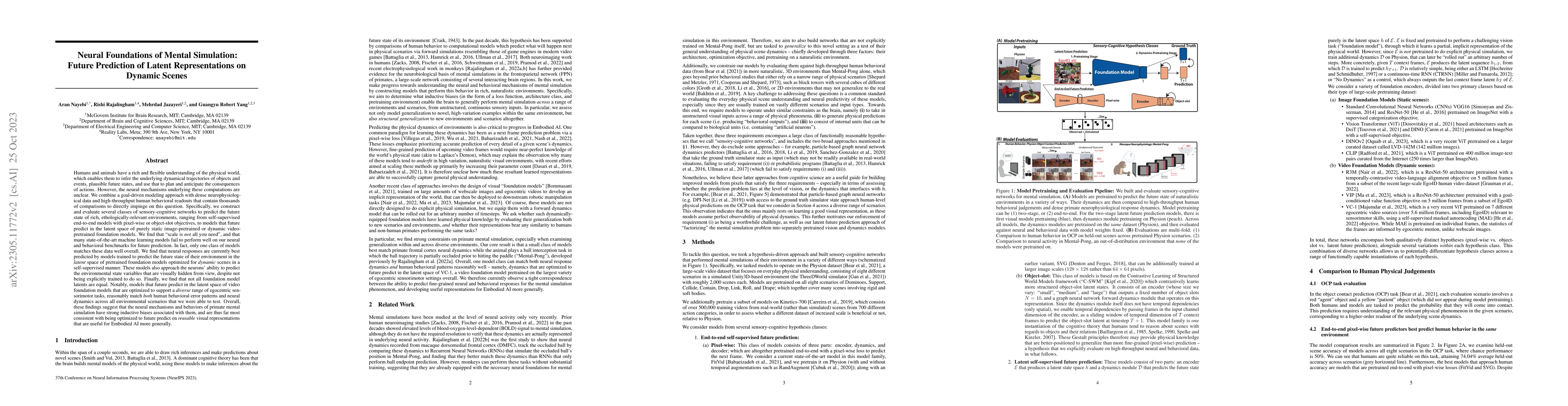 Thumbnail for Neural Foundations of Mental Simulation: Future Prediction of Latent
  Representations on Dynamic Scenes