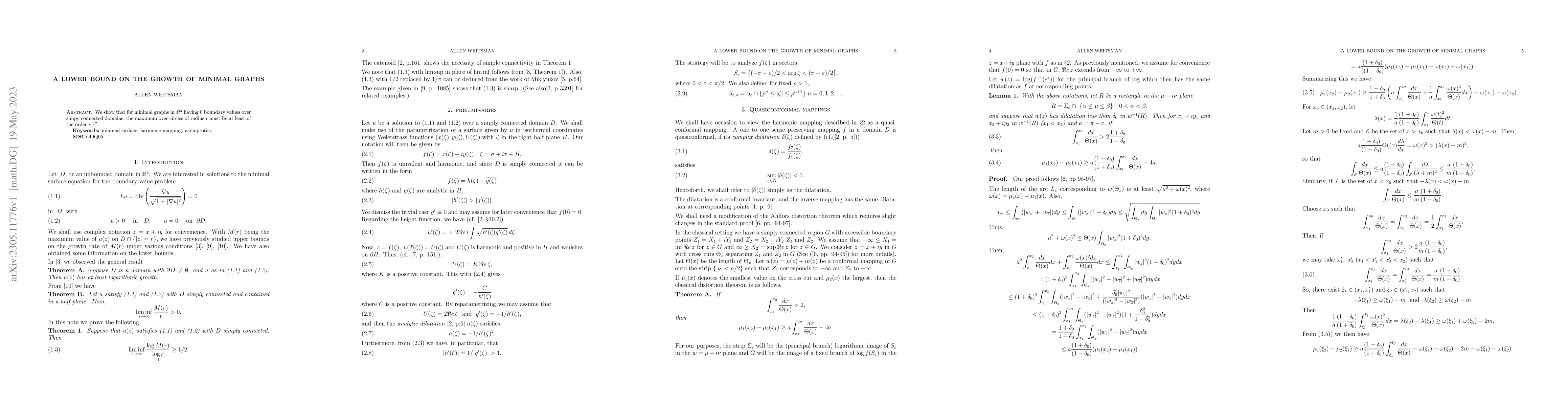 Thumbnail for A lower bound on the growth of minimal graphs