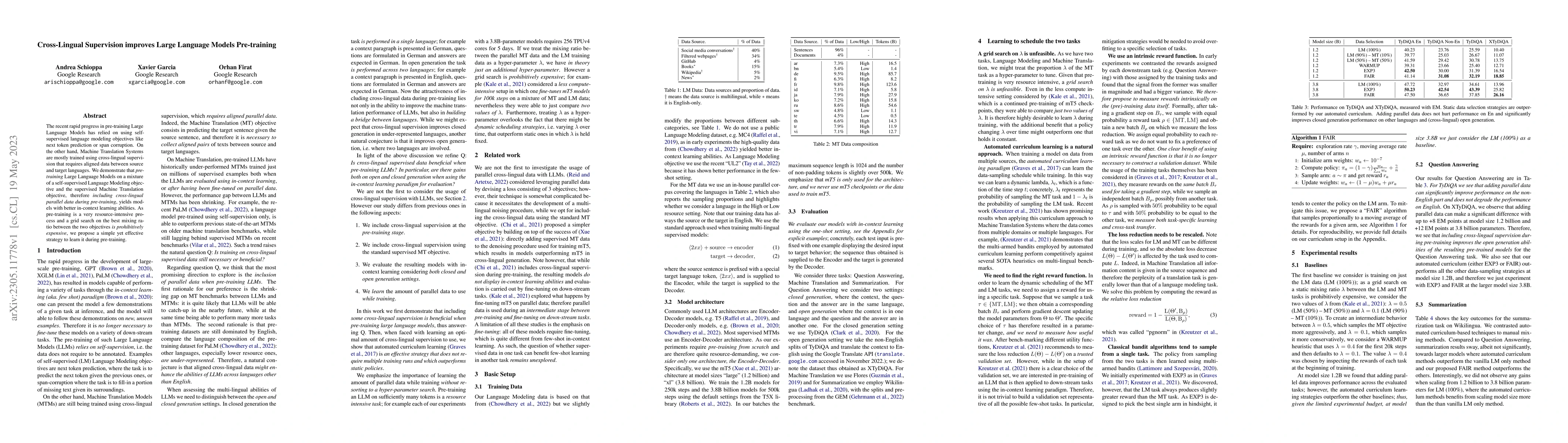 Thumbnail for Cross-Lingual Supervision improves Large Language Models Pre-training