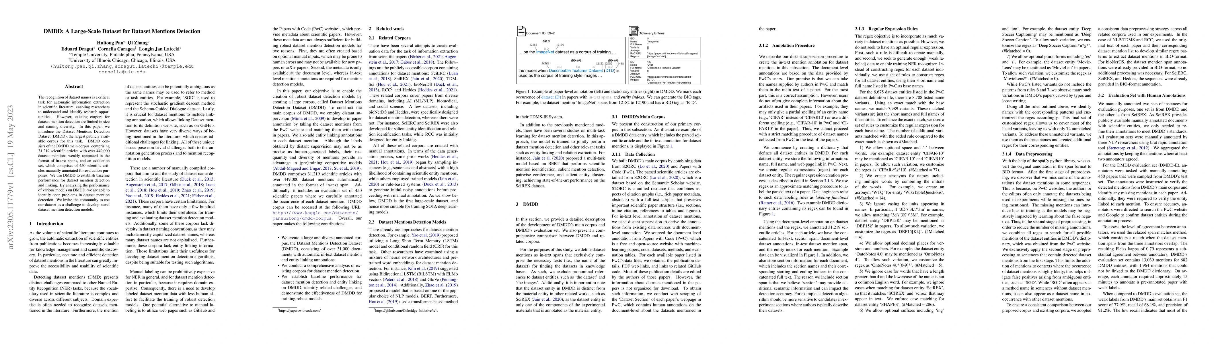 Thumbnail for DMDD: A Large-Scale Dataset for Dataset Mentions Detection