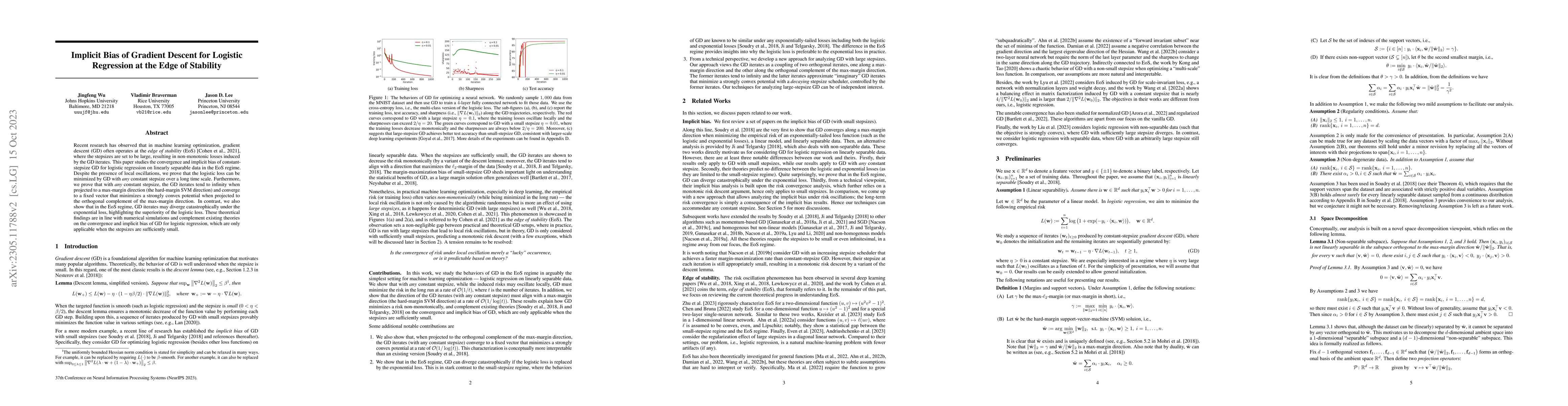 Thumbnail for Implicit Bias of Gradient Descent for Logistic Regression at the Edge of
  Stability